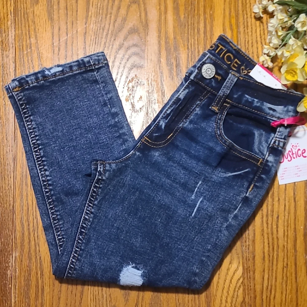 Justice NWT Girls Navy Distressed Mini Mom Jeans - Suze 7